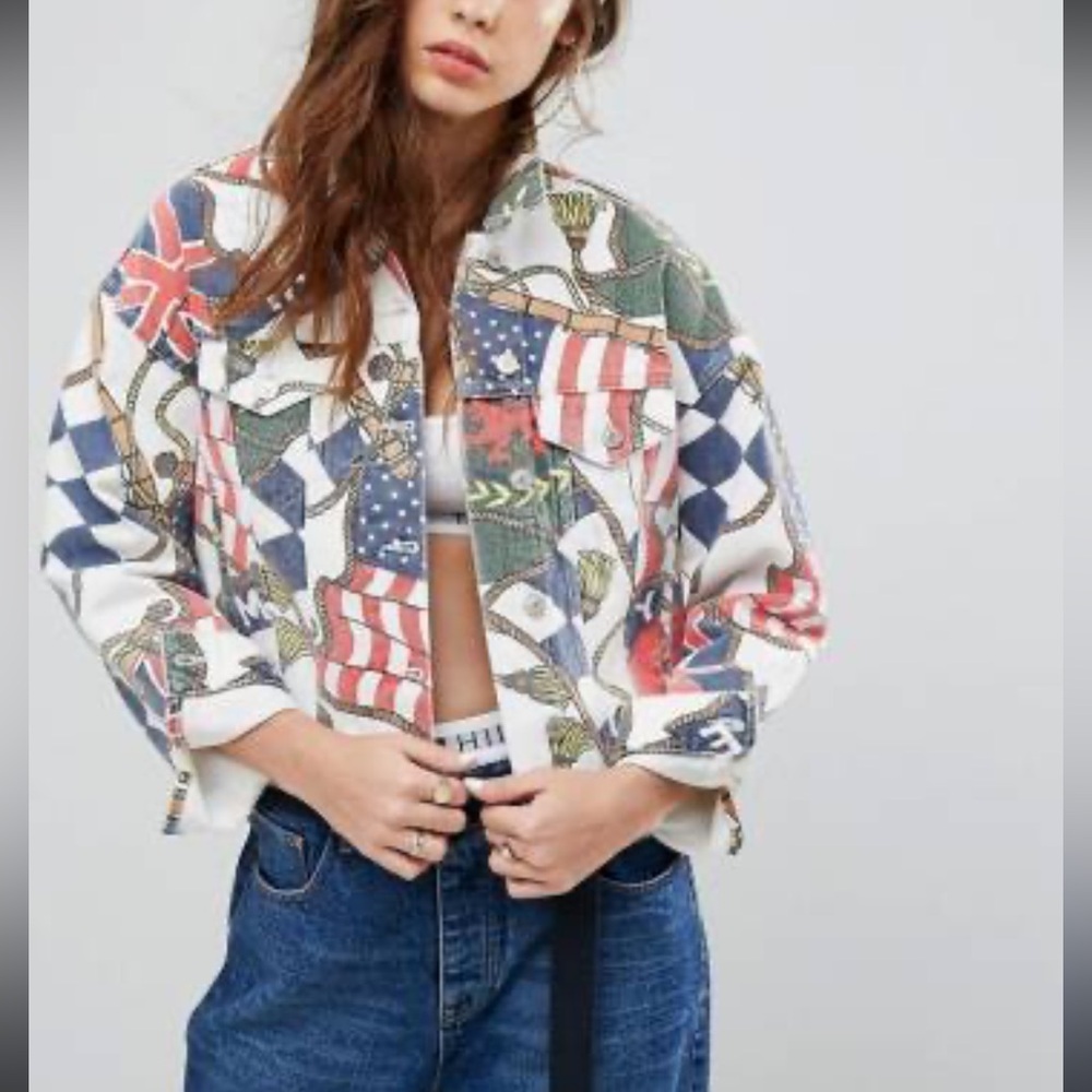 Tommy Hilfiger 90s Vintage Inspired Capsule AOP Printed Flag Denim Jacket‎ S/P